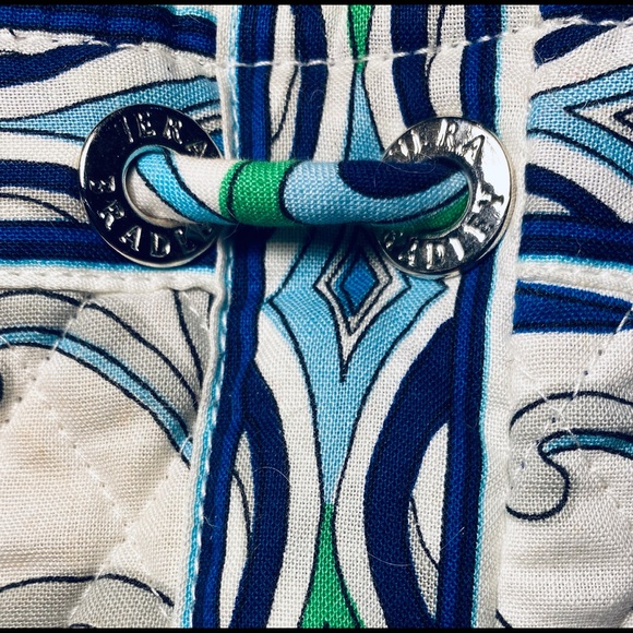 Vera Bradley Drawstring Backpack Blue White Green - Picture 14 of 16